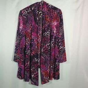 Women’s Purple Pink Animal Print Open Front Cardigan Tunic Lightweight Duster